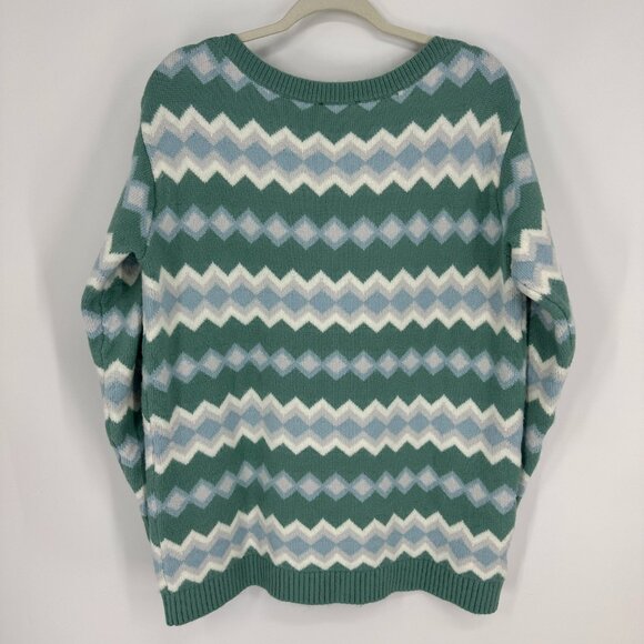 Ann Taylor Chevron Tunic Sweater M Fair Isle Diamond Relaxed Seafoam Green Blue - Picture 4 of 10